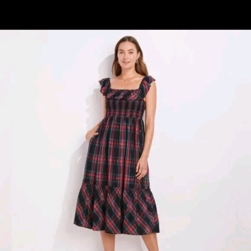 Vineyard Vines Plaid Dress with Smocked Bodice